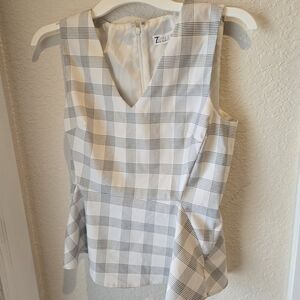 Zara Women's White and Gray Checkered Blouse